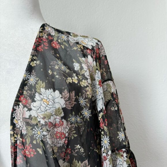 Mudd Black Floral Kimono Sheer Boho Shabby Chic - Picture 3 of 13